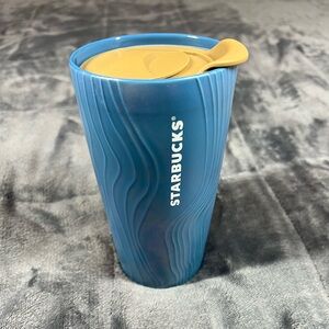 Starbucks 2022 Spring Blue Teal Iridescent Ceramic Travel Tumbler Pink Lid